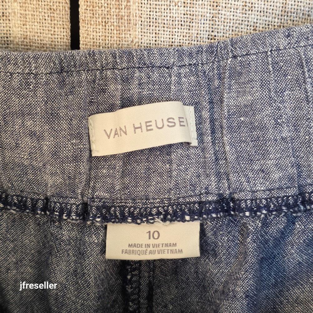 Van Heusen Womens Blue Linen Blend Drawstring Jogger Crop Pants Size 10 Casual - Picture 3 of 6